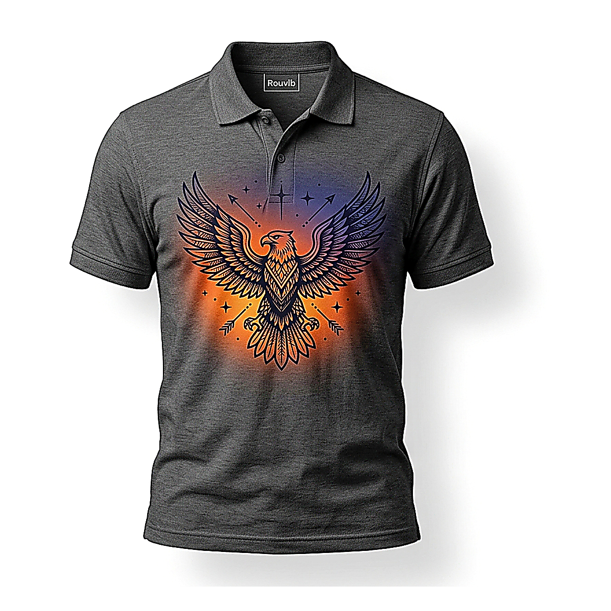 Rouvib Men's Wings of Freedom Graphic Polo Shirt — Bold Modern Design - Charcoal Heather