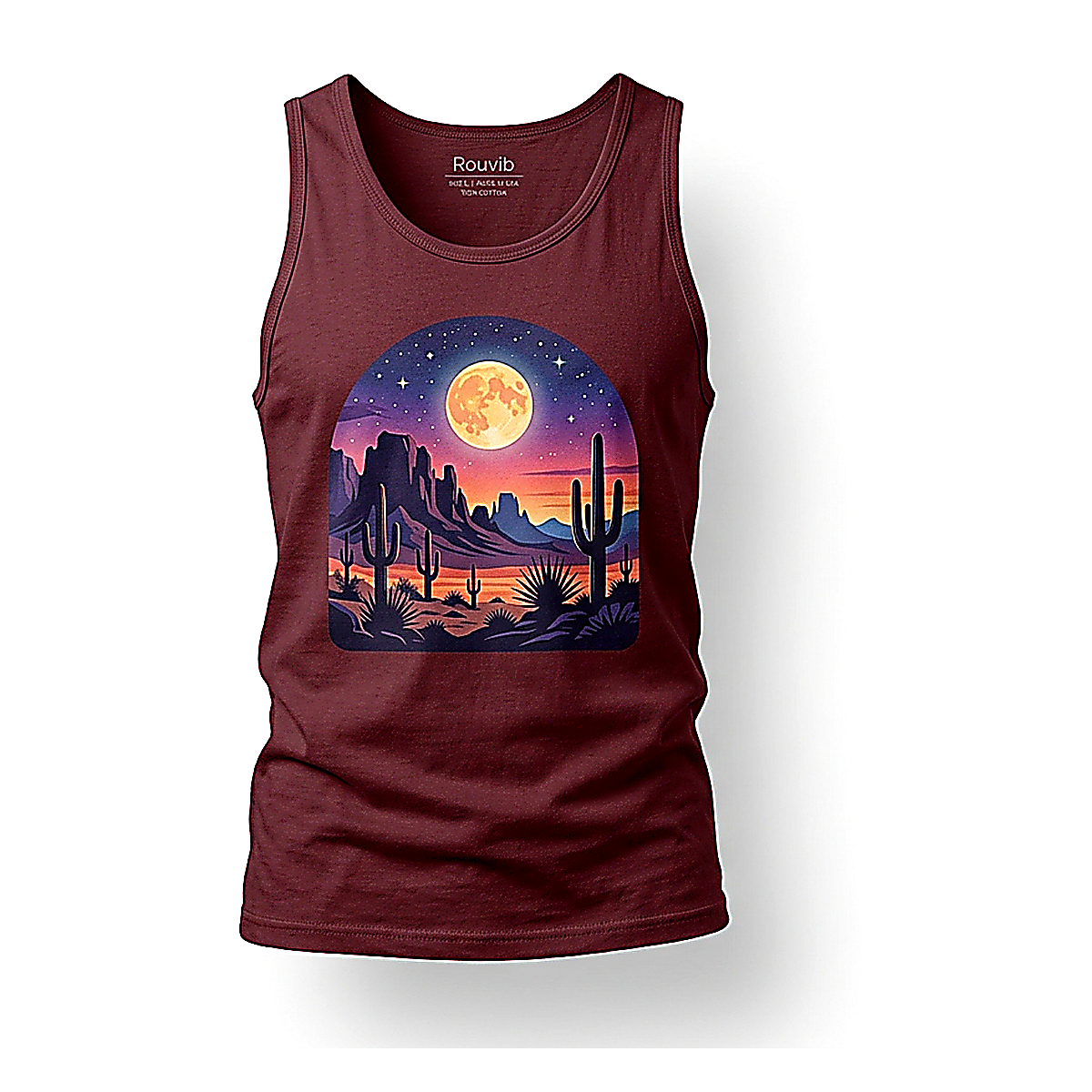 Rouvib Men's Desert Moon Night Sky Graphic Tank Top — Adventure Lover Gift - Maroon