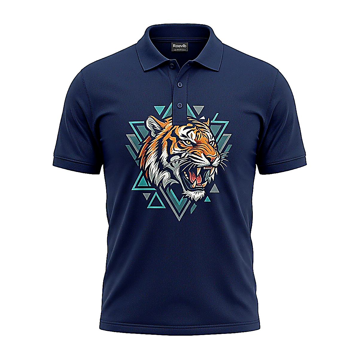Rouvib Men's Roaring Geometry Graphic Polo Shirt — Bold Statement Apparel - Navy