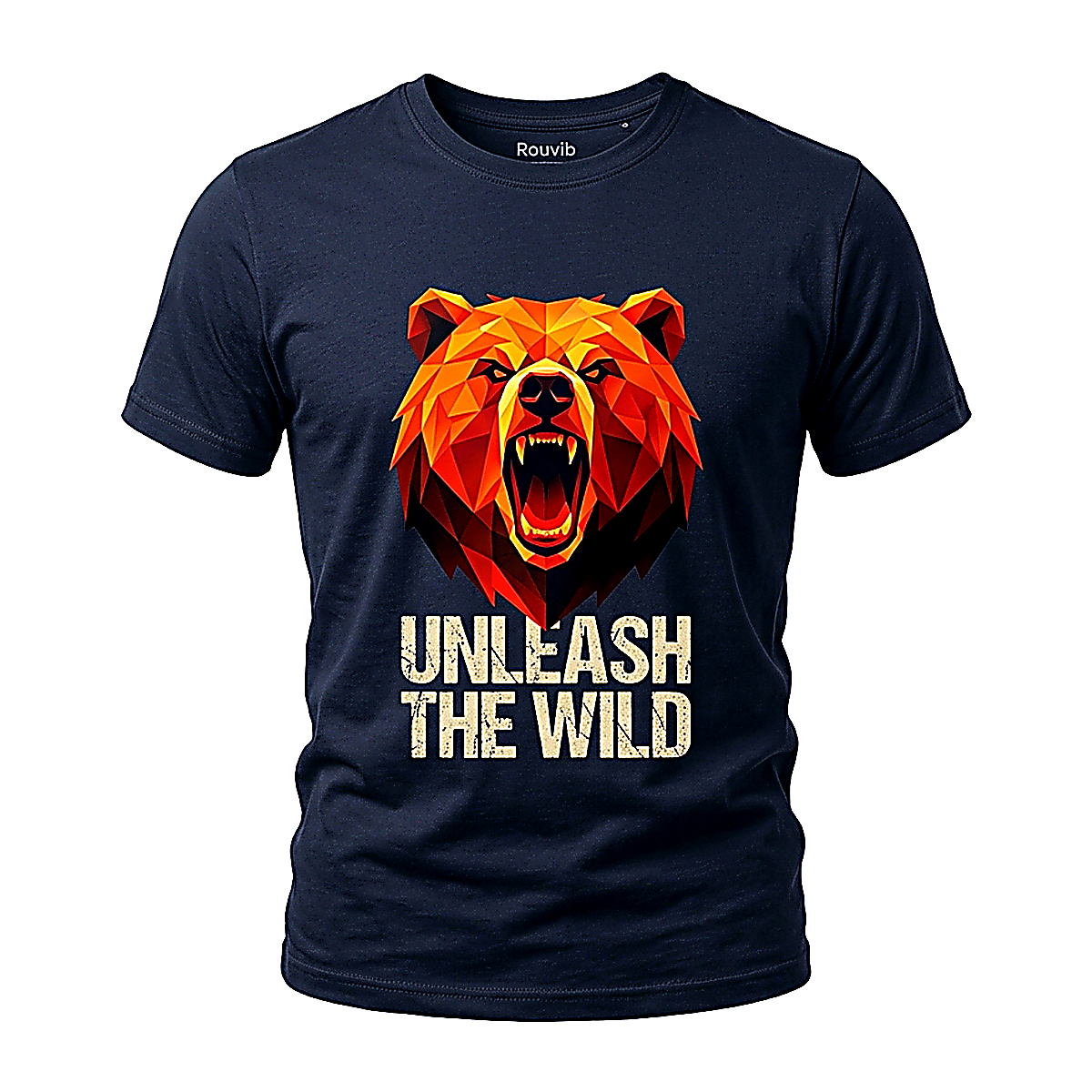 Rouvib Men's Fierce Bear Roar Graphic T-Shirt — Nature Lover Gift - Navy