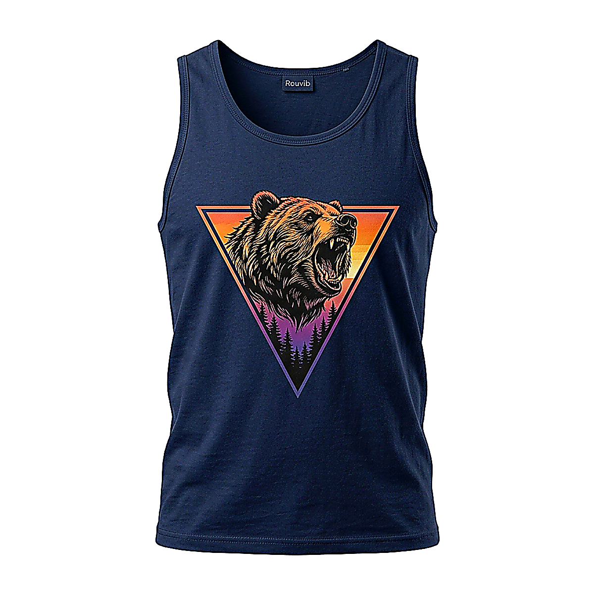 Rouvib Men's Wild Grizzly Sunset Graphic Tank Top — Nature Lover Gift - Navy