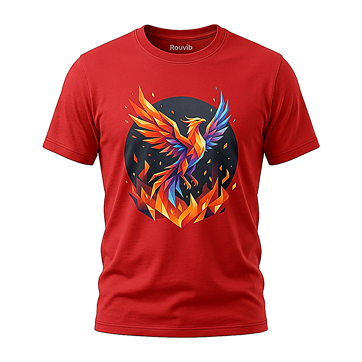 Rouvib Men's Phoenix Rebirth Graphic T-Shirt — Modern Art Print Design - Red