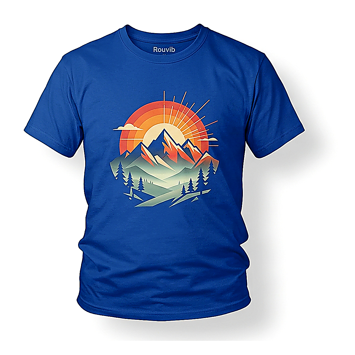 Rouvib Men's Bold Mountain Sunrise Graphic T-Shirt — Nature Lover Gift - Royal Blue