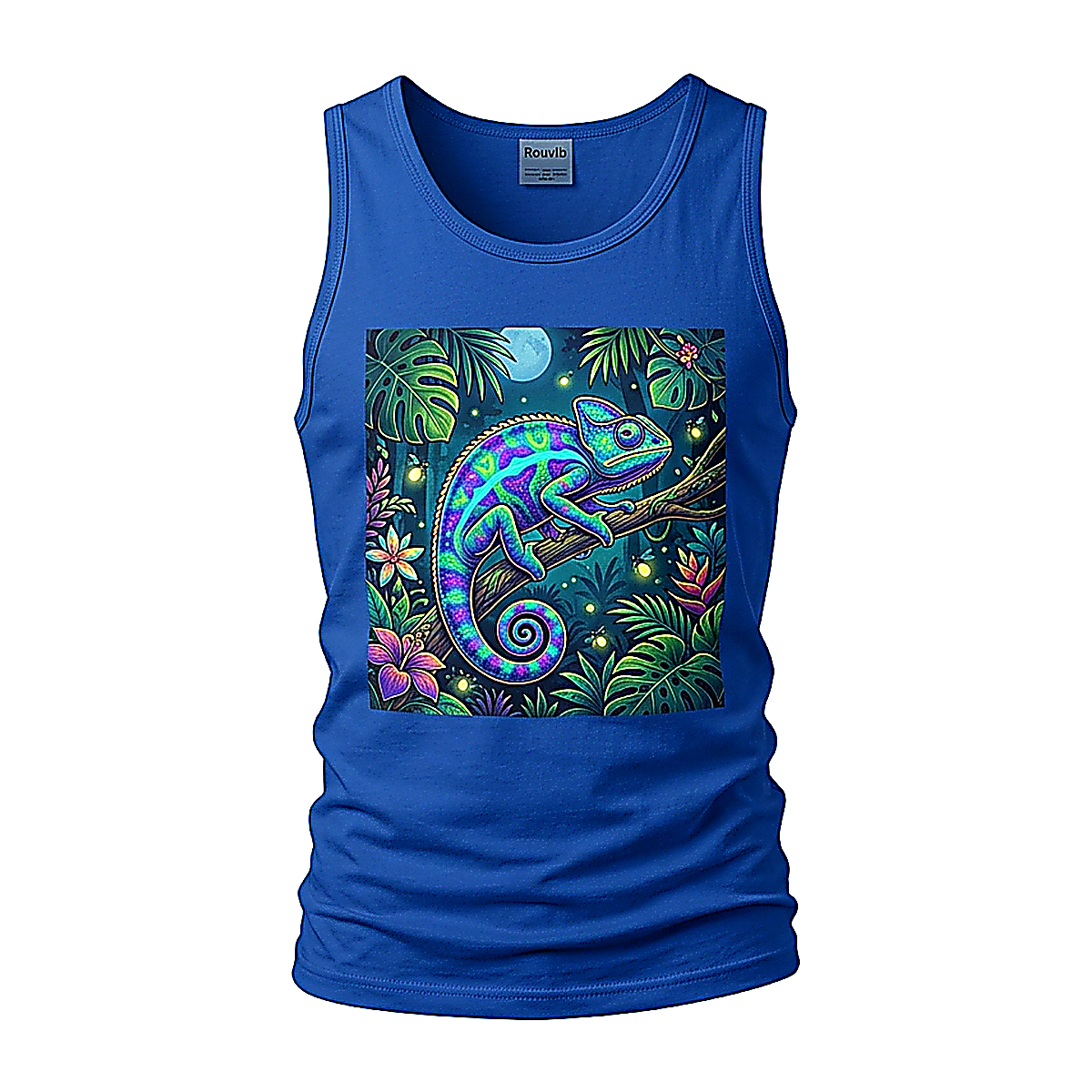 Rouvib Men's Psychedelic Chameleon Graphic Tank Top – Vibrant Nature Art - Royal Blue