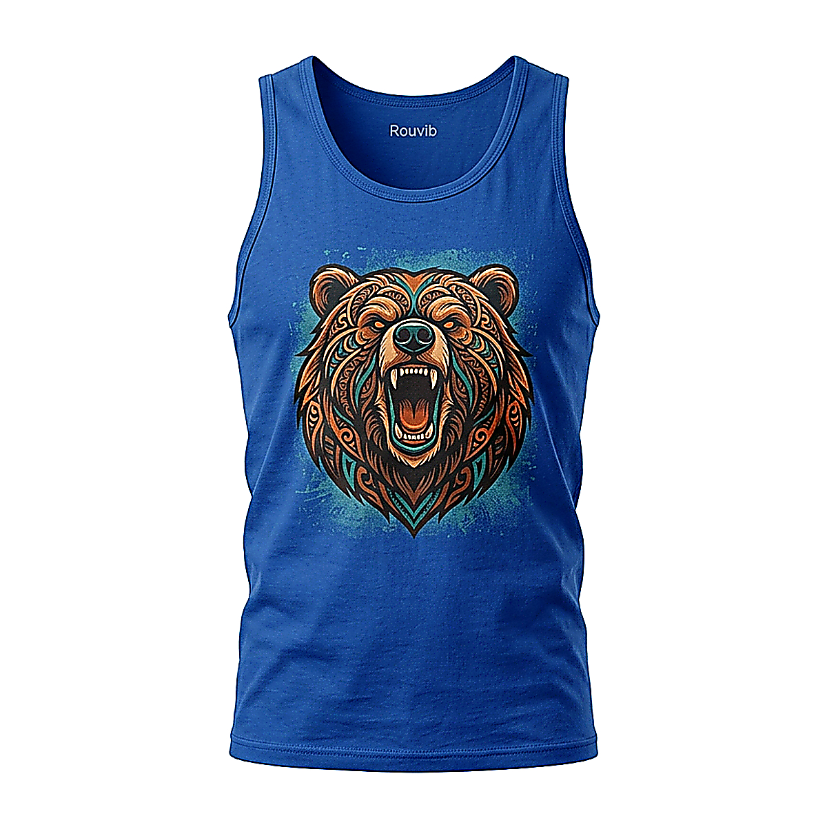 Rouvib Men's Tribal Roaring Bear Graphic Tank Top — Bold Outdoor Style - Royal Blue