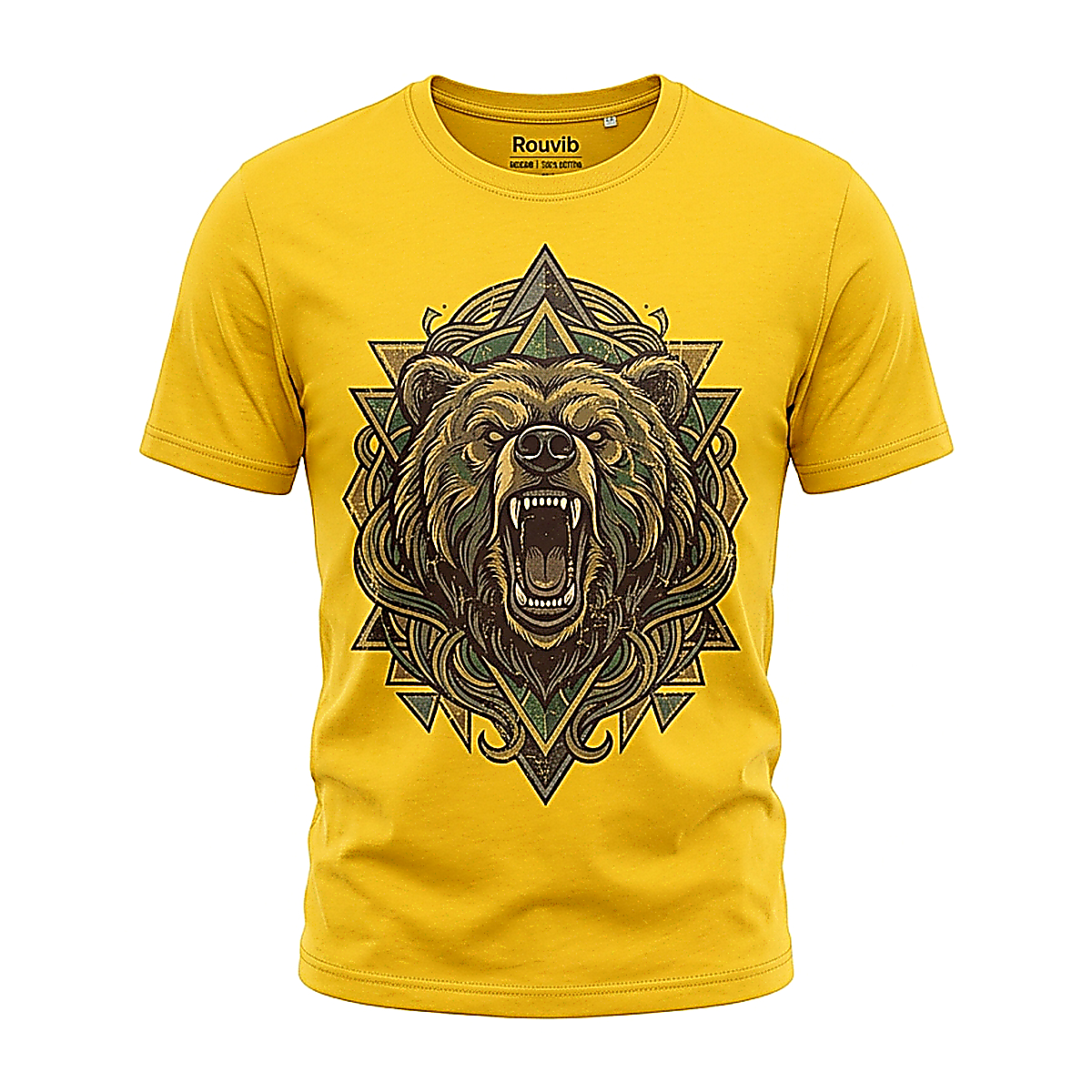 Rouvib Men's Fierce Bear Roar Graphic T-Shirt — Adventure Style Print - Yellow